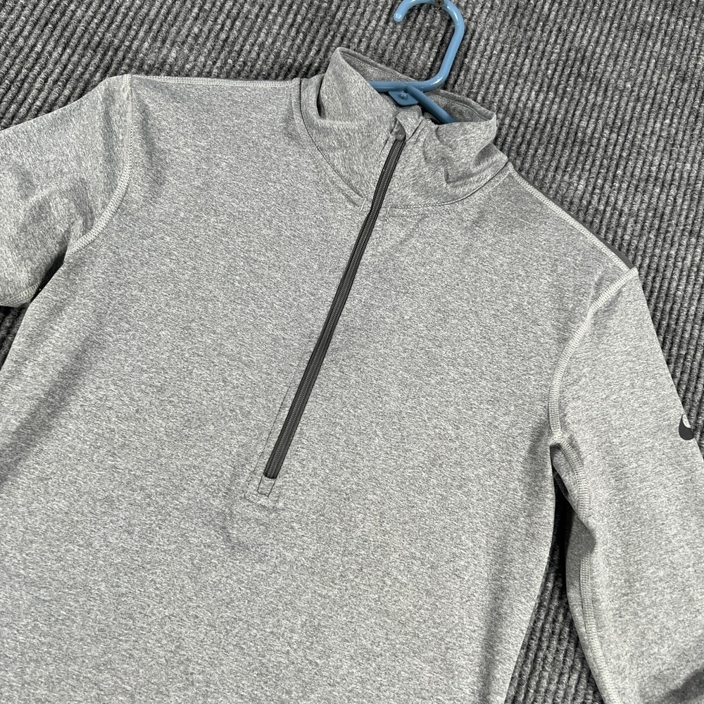 Nike Dri Fit Pullover Shirt Womens Medium Gray Long Sleeve Mock Neck 1/4 Zip Gym